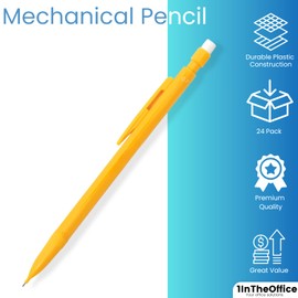 1InTheOffice Mechanical Pencil 0.7 mm, #2, Medium Lead, Black lead(24 Pack)