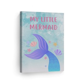 Smile Art Design My Little Mermaid Quote Wall Decor Watercolor Paint Background CANVAS PRINT Kids Room Decor Wall Art Baby Room Decor Nursery Decor Ready to Hang Made in the USA- 17x11