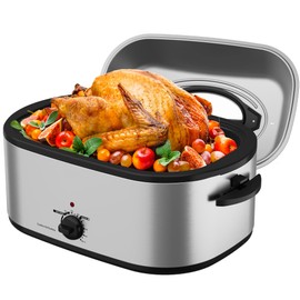 SUNVIVIPRO SUNVIVIPRO Roaster Oven 28 Quart, Electric Roaster Oven with Visible & Self-Basting Lid, Turkey Roaster Oven with Removable Pan & Rack, Variable Temperature Control, Stainless Steel, Silver