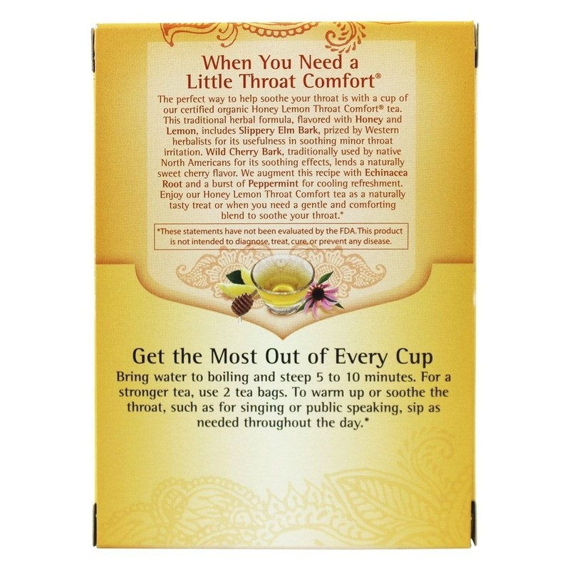 Tea Organic Honey Lemon Throat Comfort, 16 bags ( Value