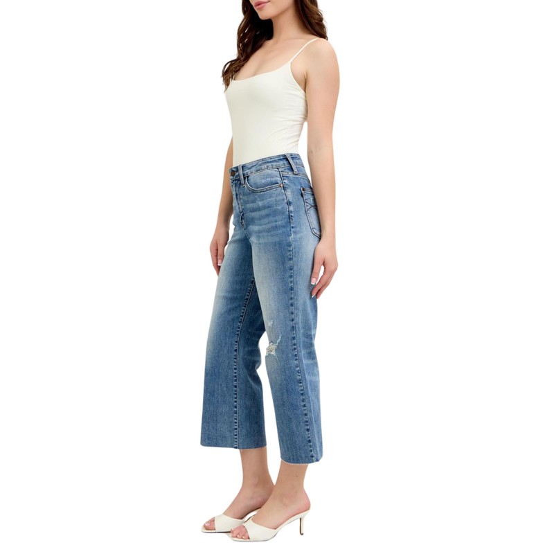 Judy Blue High Waist Back Pocket Embroidery Raw Cut Hem