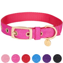 Blueberry Pet 6 Colors The Most Coveted Designer Mixed Metallic Thread Adjustable Dog Collar in Dazzling Rose Pink with Metal Buckle, Neck 13-16.5", for Medium Breed