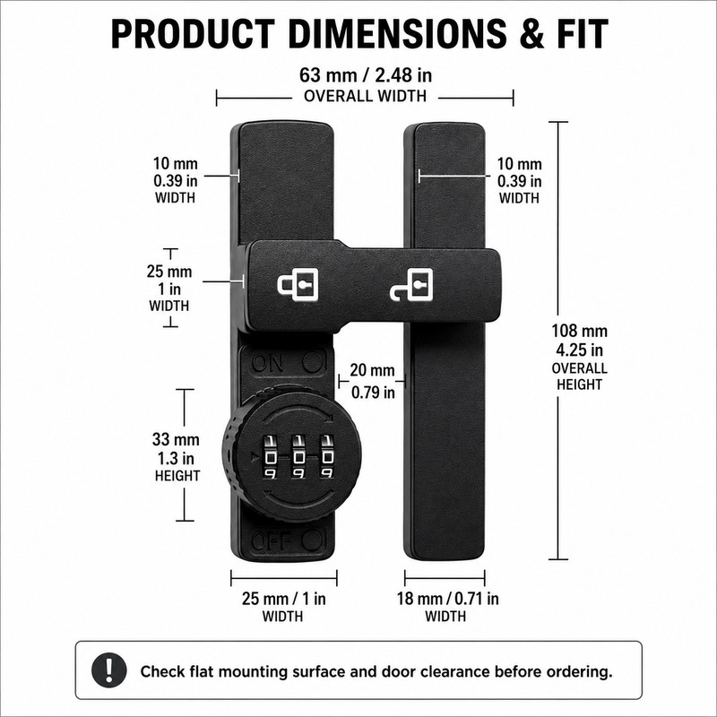 3-Digit Combination Sliding Latch Lock for Barn Doors, Cabinets and