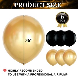 Big Balloons 36 Inch, 6Pcs Extra Large & Thick Balloons Giant Balloons 36 Inch Black Gold Round Balloons for Photo Shoot Birthday Wedding Party Festival Carnival Decorations