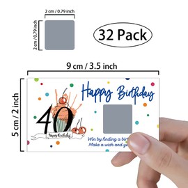 REWIDPARTY Colorful 40th Birthday Party Game Scratch Off Cards（32 PCS） Cheers to 40 Years Party Games Supplies Happy 40th Birthday Party Scratch Cards Funny Activity Holiday for Groups Raffle Tickets
