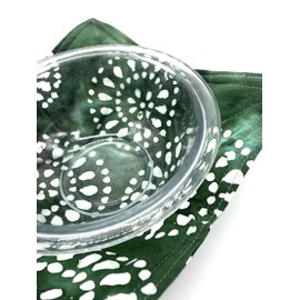 Set of 2 Bowl Cozies - Batik Nelly Circles Cotton Print - aka Microwave Hot Pads aka Bowl Oven Mitts - 8.5 inches for up to 8 inch bowls - White on Dark Green