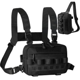 LibSkyln Outdoor Chest Bag for Men, Water-Resistant Fishing Chest Pack, Tactical Vest for Running, Cycling, Hiking, Lightweight Chest Pack Rig for Sports and Workouts (Black)