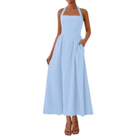 KIRUNDO Summer Dresses for Women 2025 Halter Maxi Wedding Guest Party Cocktail Semi Formal Elegant Classy Long Sundress(Light Blue, Large)