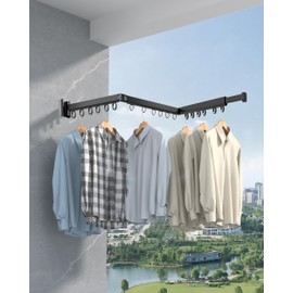 KIMCHUL Clothes Drying Rack,Wall Mounted Clothes Hanger Rack,Space-Saver, Retractable Laundry Drying Rack,Collapsible, for Laundry,Balcony, Mudroom, Bedroom (Black, Tri-Fold)