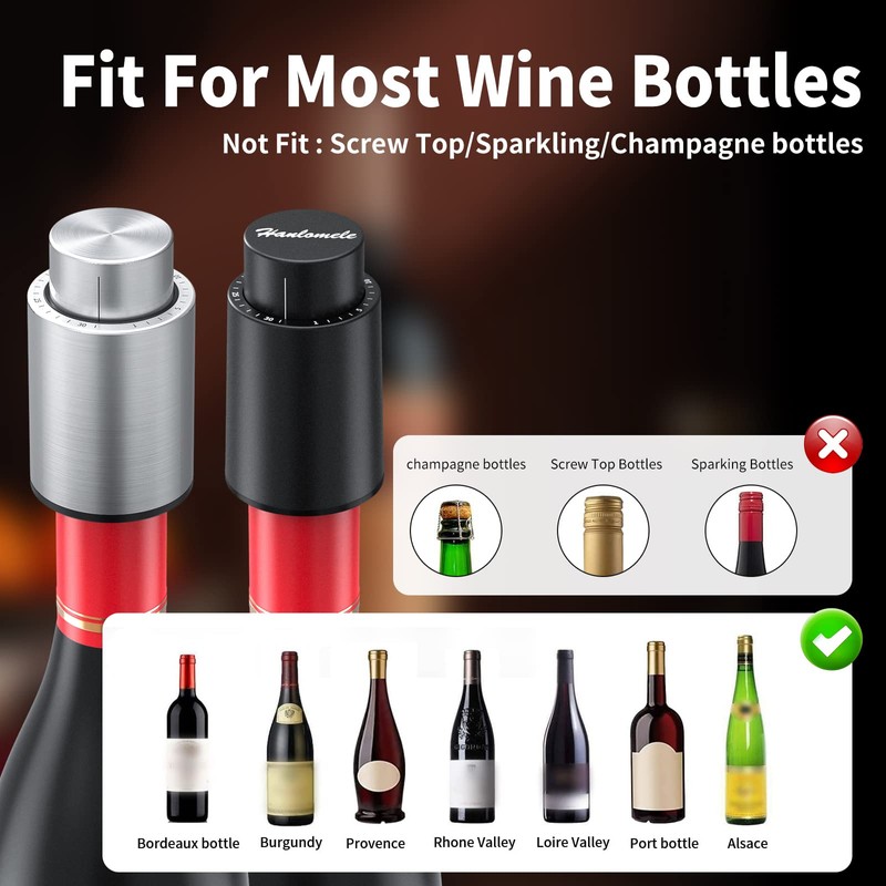 [2 PACK]Wine Bottle Stoppers，2-in-1 Vacuum Wine Stopper，1 Stainless Steel (Silver)