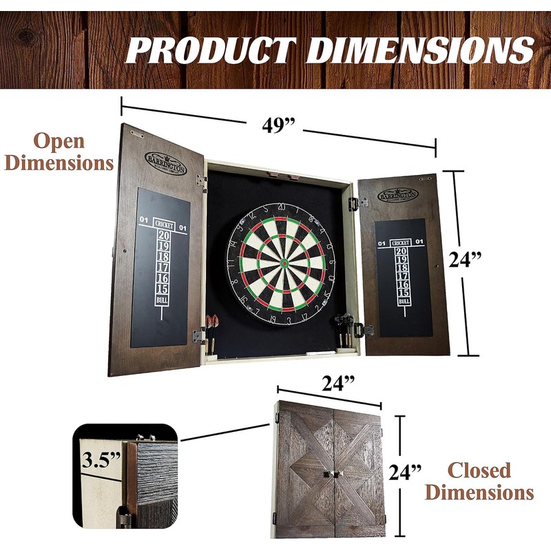 Barrington Bellevue Wood Dartboard Cabinet with 18-Inch Bristle Dartboard and