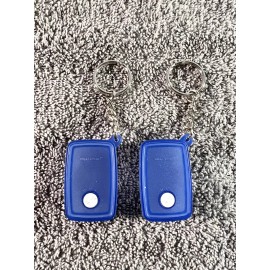 TUPPERWARE NOS RARE Key Chain Blue Lid With Clear Container Set Of 2