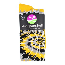 MadSportsStuff Crazy Tie Dye Socks Over the Calf (Black/Gold/White, Medium)