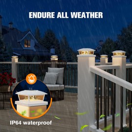 VOLISUN Solar Post Cap Lights Outdoor 4Pack, White Fence Cap Lights Solar Powered Fits 4x4 6x6 Wooden/4x4 5x5 Vinyl Post, Firefly filaments Lighting for Garden/Patio/Porch,with Warm White