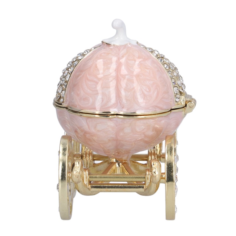 Jewelry Organizer White Golden Pumpkin Carriage Shape Rhinestone Storage Box