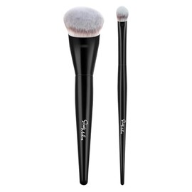 START MAKERS Brocha para Base y Brocha para Corrector de Ojos, Set de 2Pcs de Brochas Kabuki Anguladas, Suaves y Densas de Cerdas Sintéticas para Maquillaje Líquido, en Crema o en Polvo, Difuminado y Aplicación Impecable
