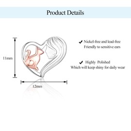 Silver Cat Stud Earrings for Women, Hypoallergenic Heart Earrings Studs, Cute Heart Silver Studs Earrings for Girls Kids Cat Lovers