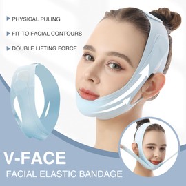 Face Lifting Belt, Comfortable Ice Silk Facail Slimming Band, V shaped Face Mask Shaping Face Bandage, Double Chin Reducer, Chin Up Strap (Light Blue)