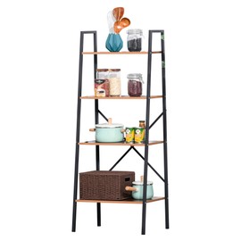 HOMCOM Industrial 4 Tier Ladder Shelf Bookshelf Vintage Storage Rack Plant Stand with Wood Metal Frame for Living Room Bathroom