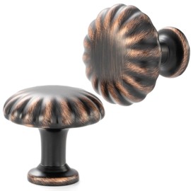 BEROSSA Oil Rubbed Bronze French Style Classical Round Knobs, Kitchen Cabinet Pull Handles, Pack of 10 | Size 1-1/4 Inch, Solid Furniture Hardware for Cupboard Door Dresser Drawer Bathroom Vanity 2510