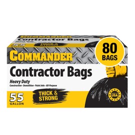 Commander 55 Gallon 2 MIL (eq) Heavy Duty Contractor Bags with Flap Ties - 36" x 52" - Pack of 80 - For Contractor, Industrial, & Outdoor