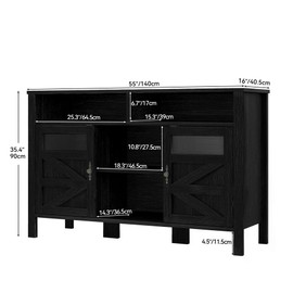 YITAHOME 55'' Farmhouse Buffet Cabinet with Storage, Large Sideboard Cabinet with 2 Doors & Open Storage, Versatile Coffee Bar Table for Kitchen & Living Room (Black)