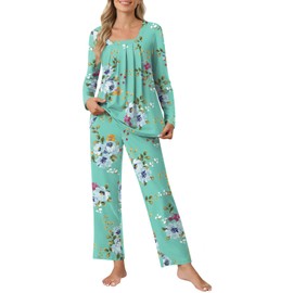 Anyally Women's Fall Pajama Sets, 2-Piece Lounge Sleepwear Ladies Pjs Sets with Pockets, 4XL Mint Green