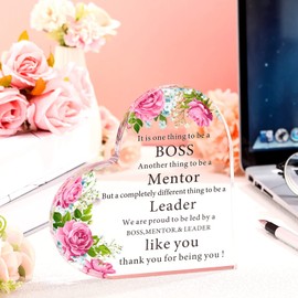 Yulejo Boss Lady Gifts for Women Christmas Acrylic Boss Lady Office Desk Decor Inspirational Quotes Boss Christmas Birthday Gifts Boss Appreciation Keepsake and Paperweight for Female Leader