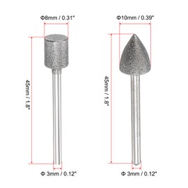 uxcell Diamond Grinding Bit Set 8mm 10mm Dia Head Mix Shape 3mm Shank for Carving, Engraving, Polishing