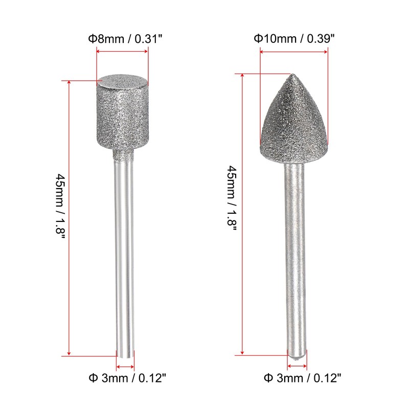 uxcell Diamond Grinding Bit Set 8mm 10mm Dia Head Mix