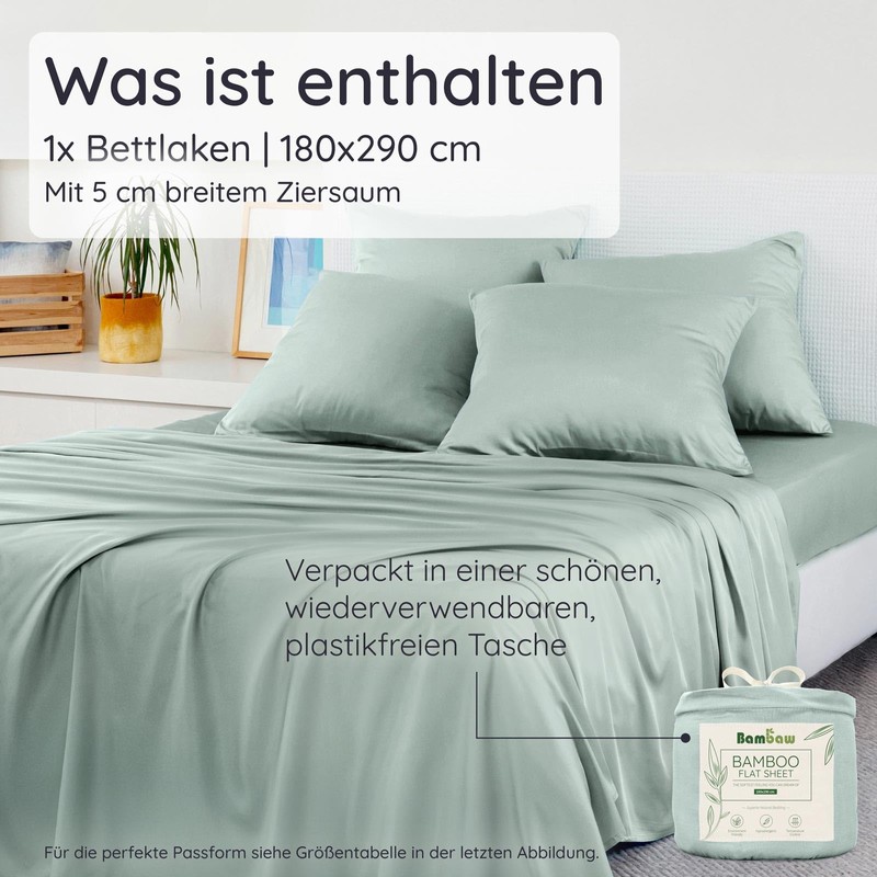 Bambaw Bed Sheet without Rubber Bamboo, 180 x 290 cm,