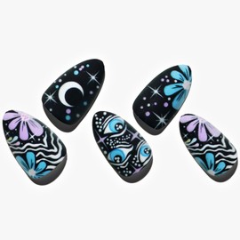 GLAMERMAID Press on Nails Short Almond, Blush Blue Purple Gel Glue on Nails, 24Pcs Glossy Short Stiletto Reusable UV Finish Fake Nails Acrylic False Nails Manicure Kits for Women