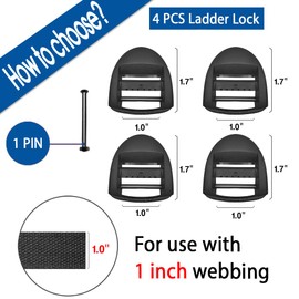 Deluxsa 4 Pcs 1 inch (25mm) Plastic Ladder Slider adjustable Lock Buckles,Tri-glide Slide Clips Lockable,Plastic Replacement for Belt backpack strap adjuster replacement (Black)