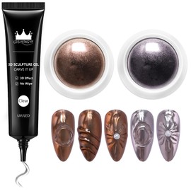 BISHENGYF 3d Gel Nail Art Multifunzionale: No Wipe 15g 3d Gel Per Unghie E 2pcs Glassy Black Polvere Unghie,Metallic Brown Polvere Cromata Per Unghie, 5d Molding Gel Per La Decorazione (Viola)