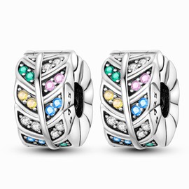 Hapour Clip Spacer Charm for Bracelet Clip Clasp Stopper Bead Spacer DIY Fit European Snake Bracelet Openable 925 Sterling Silver Beads Jewellery for Women, Sterling Silver, Cubic Zirconia