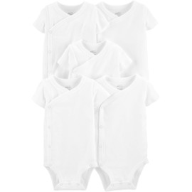Simple Joys by Carter's Baby 5-Pack Short Sleeve Side Snap Bodysuit, White, Newborn