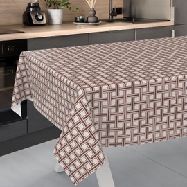 Oilcloth Tablecloth, Washable, Oilcloth, Garden Tablecloth, Outdoor, Indoor, 100 x 140 cm, Cut Edge, Checked Beige