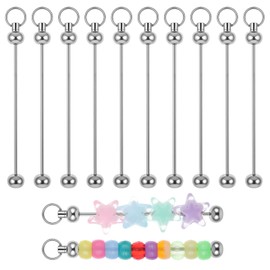 Pack of 10 Beads Keyrings for DIY Metal Blanks Key Chain Stripes Blank Key Chain Stripes Keychain Rings for Crafts for Jewellery Making Keychain