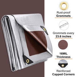 Patiobay Tarp 10x10FT, 16 Mil Large Tarp, Waterproof Tarps Heavy Duty with Grommets Every 23.6", Thick Plastic Tarp, UV Resistant Tear&Fade Resistant, Reinforced Edges for Outdoor Pool Camp Tent