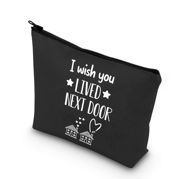 BDPWSS I Wish You Lived Next Door Gifts For Best Friend BFF Birthday Makeup Bag For Women Soul Sister Bestie Colleagues Going Away Gifts Long Distance Friendship Makeup Pouch (Lived next door bl)
