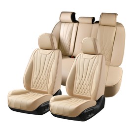 FLORICH Universal Seat Covers Full Set, 5 Seats Leather Seat Covers for Cars, Waterproof & Breathable Nappa Leather Car Seat Protector Fit for Most Cars - Beige