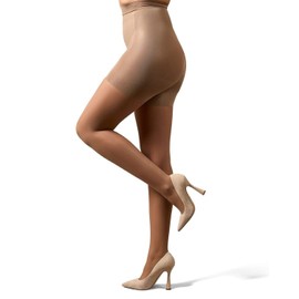 MeMoi Bodysmoothers Girdle Top Sheer Tights, Control Top Tights for Women, Compressions Tights - Honey Medium