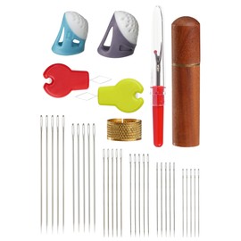 Pack of 36 Sewing Needles Large Eye, 6 Sizes Hand Sewing Needles (1.5 - 2.6 inches), Embroidery Needles with Needle Threaders, Seam Ripper and Thimble, Darning Needles for Weaving, Knitting,