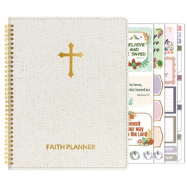 2025 Christian Planner - 12 Month Bible Journal and Prayer Planner 9"x11.2" Spiral Bound, Monthly & Weekly Christian Organizer Gifts for Women Men (Beige)