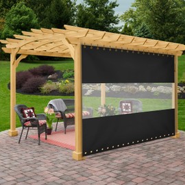 Covers & All Outdoor Clear Panel Curtain, 18 Oz Tarp Tuff Waterproof & UV Resistant Material with Rustproof Grommets, Multi-Purpose Ideal for Outdoors/Indoors (8' H x 10' W Feet, Black)