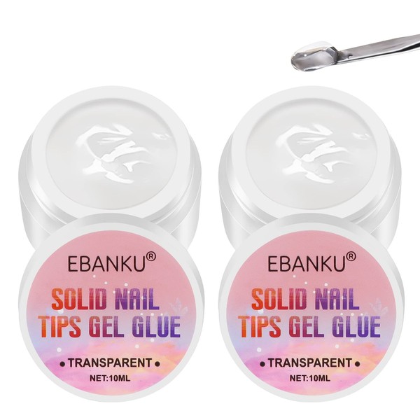 EBANKU Solid Nail Glue Builder Gel for Gel Nails, Nail Glue for Tips, Solid Nail Gel Glue, Nail Glue, Extra Strong for Artificial Nails, UV Glue for Nails, Rhinestones (Hardening Required) (2 Pieces)