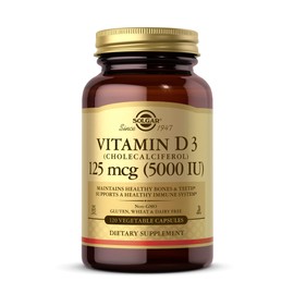 Solgar Vitamin D3 (Cholecalciferol) 125 Mcg (5000 IU), 120 Vegetable Capsules - Helps Maintain Healthy Bones & Teeth - Immune System Support - Non-GMO, Gluten Free, Dairy Free, Kosher - 120 Servings