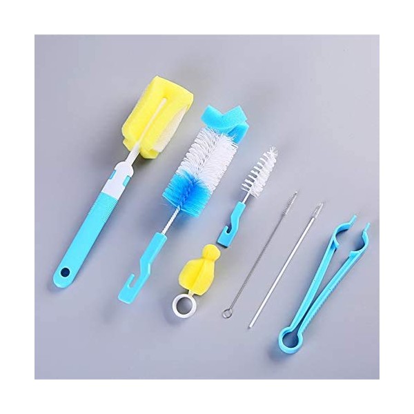 Losuya 7PCS/Set Baby Bottle Brush Baby Feeding Bottle Cleaning Brushes Sponge Nylon Cleaning Tools (Blue)