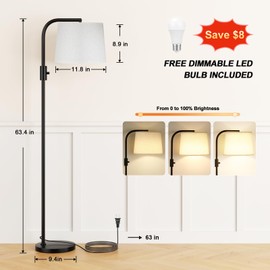 Ambimall Fully Dimmable Floor Lamp - Floor Lamps 9W LED Light Bulbs, Standing Lamps for Living Room, Tall Lamp for Bedroom(Black and Beige)