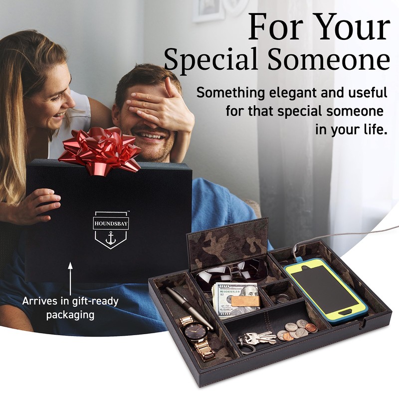 HOUNDSBAY Victory Valet Tray for Men Handmade PU Leather EDC